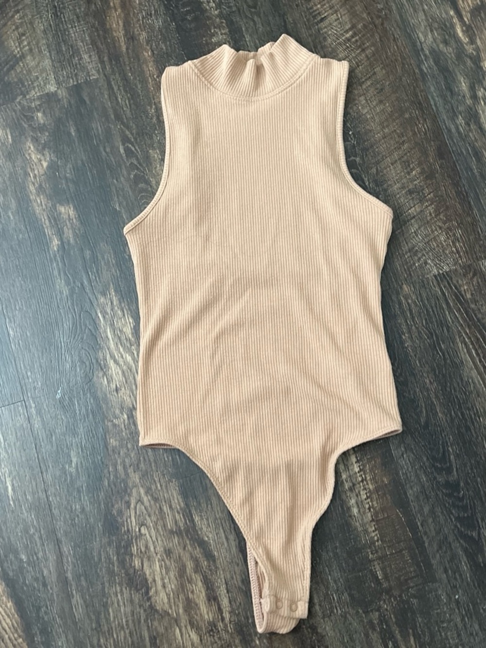 Sleeveless Ribbed Mock Neck Bodysuit in Beige